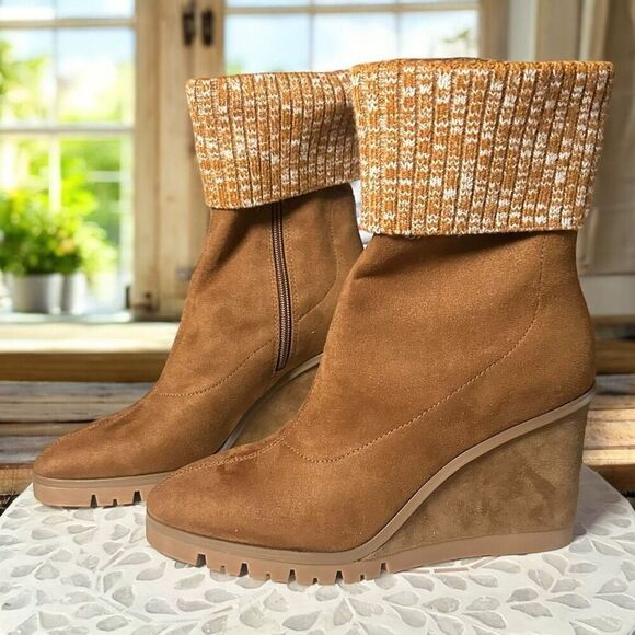 Donald J. Pliner Sindie Leather Suede Womens Knit Cuffed Booties Boots - Picture 5 of 13